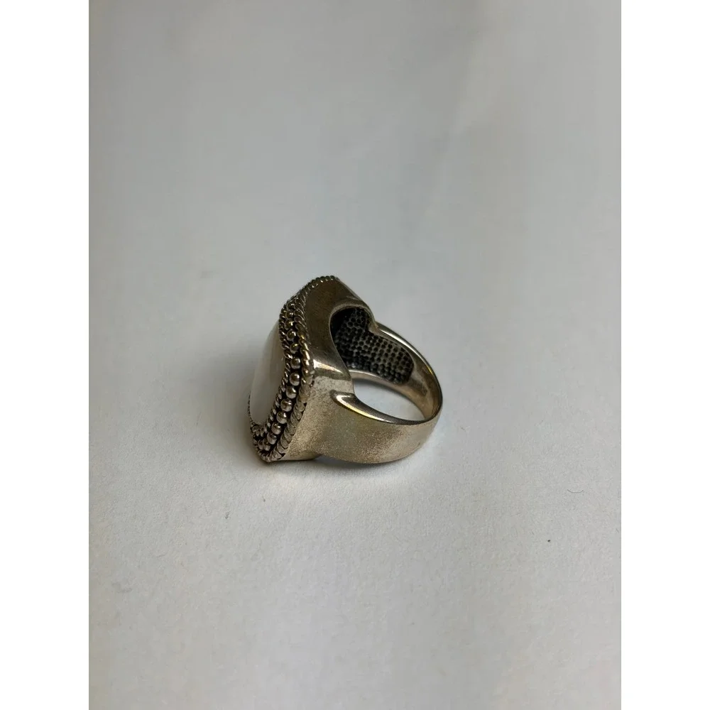 Vintage Mother of Pearl Ring 6 Silver 925 Sterling Statement Braided Border Wide